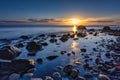 Long exposure of Baltic sea with beach stones during sunset, Dune island, Schonberg, Germany Royalty Free Stock Photo