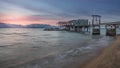 Long Exposure of Beautiful Lake Tahoe Sunset and Snowy Mountain Peaks Taken from Nevada Beach, South Lake Tahoe Royalty Free Stock Photo