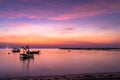 Long exposure, Beautiful sunset view with wooden jetty . Nature composition Royalty Free Stock Photo