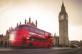 Long Exposure of Big Ben and Red Double Decker bus. Westminster Bridge. Royalty Free Stock Photo