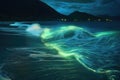 long exposure of bioluminescent waves in motion