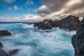 Long exposure of Biscoitos with volcanic rocks in Terceira Island