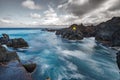 Long exposure of Biscoitos with volcanic rocks in Terceira Island