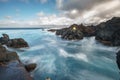 Long exposure of Biscoitos with volcanic rocks in Terceira Island