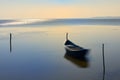 Long exposure Boat In The Calm Water on Razim Lake Royalty Free Stock Photo