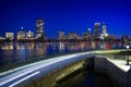 Long exposure of Boston skyline at night with Charles river and Memorial drive Royalty Free Stock Photo