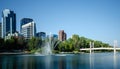 Bow River fountains in Calgary Royalty Free Stock Photo