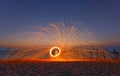 Long exposure of burning steel wool being spun into a sphere on Royalty Free Stock Photo