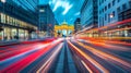 A long exposure captures the light trail with motion blur at the Brandenburg Gate at night. Royalty Free Stock Photo