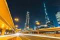 Long exposure of cars passing on highway in front of Burj Khalifa Dubai - UAE Royalty Free Stock Photo