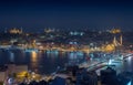 Long exposure cityscape of Istanbul at a night. Galata bridge on