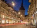 Night shot of clock tower in Bern