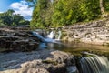 A long exposure close up view of the upper falls at Stainforth Force, Yorkshire Royalty Free Stock Photo