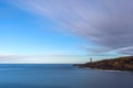 Long exposure of coastline end with lighthouse Royalty Free Stock Photo