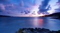 Long exposure colorful sunset or sunrise over sea Clear sky sunset with reflection light on sea surface Idyllic amazing landscape