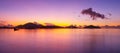 Long exposure colorful sunset or sunrise over sea Clear sky sunset with reflection light on sea surface Idyllic amazing landscape