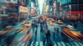 Long exposure of a crowd of people walking in Times Square in New York City. Royalty Free Stock Photo