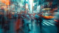 Long exposure of a crowd of people walking in Times Square in New York City. Royalty Free Stock Photo