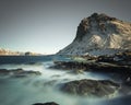 Long exposure during the day on a beach in Lofoten Islands, Norway Royalty Free Stock Photo