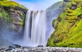 Long exposure of famous Skogafoss waterfall in Iceland at dusk Royalty Free Stock Photo