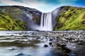 Long exposure of famous Skogafoss waterfall in Iceland at dusk Royalty Free Stock Photo