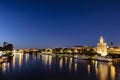 Long exposure Golden tower Torre del Oro at sunset from the other side of the Guadalquivir river at night, Seville Andalusia, Royalty Free Stock Photo