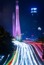 Long exposure of Guangzhou night traffic scene Royalty Free Stock Photo