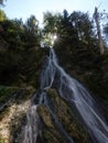 Long exposure of hidden secret spot waterfall in Orrido dello Slizza Gailitz canyon gorge near Tarvisio Italy alps