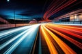 Long exposure high speed traffic light trails over a highway, Motorway and Junction in big city. High speed motion blur, light Royalty Free Stock Photo