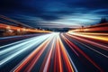 Long exposure high speed traffic light trails over a highway, Motorway and Junction in big city. High speed motion blur, light Royalty Free Stock Photo