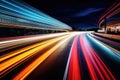 Long exposure high speed traffic light trails over a highway, Motorway and Junction in big city. High speed motion blur, light