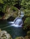 Long exposure of the iconic Twin Falls at Lynn Canyon Park in North Vancouver, British Columbia Royalty Free Stock Photo