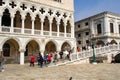 Long exposure image of crowds of tourists stopping at the Bridge of Sighs at St Marks Square, Venice