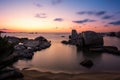 Sunrise over boulders at Cavallo Island in Corsica Royalty Free Stock Photo