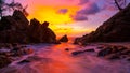 Long exposure image of Dramatic sky seascape with rock in sunset scenery background Amazing light nature landscape Royalty Free Stock Photo