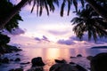 Long exposure image of Dramatic sky seascape with rock in sunset scenery background Amazing light nature landscape and coconut Royalty Free Stock Photo