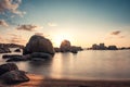 Sunrise over boulders at Cavallo Island in Corsica Royalty Free Stock Photo