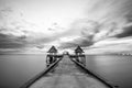 Long exposure, Landscape pier way on the sea, black and white Royalty Free Stock Photo