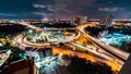 Long exposure light trail of car traffic transportation on highway road intersection in Bangkok city Thailand Royalty Free Stock Photo