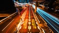 Long Exposure light trail of car traffic transportation on road, highway, bridge in Tokyo Japan at night Royalty Free Stock Photo