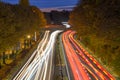 Long exposure light trails of traffic on a freeway Royalty Free Stock Photo