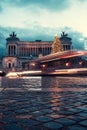 Long exposure low angle Piazza Venezia, Rome Italy. dark clouds Royalty Free Stock Photo