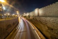 Long exposure on the main road around the walls of Old Jerusalem at night Royalty Free Stock Photo