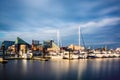 Long exposure of a marina at the Inner Harbor, Baltimore, Maryland. Royalty Free Stock Photo