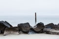 long exposure minimalistic photo of sea and rocks.