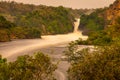 Long exposure of the Murchison waterfall on the Victoria Nile at sunset, Uganda. Royalty Free Stock Photo