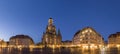 Long exposure of the Neumarkt square and Frauenkirche Church of Our Lady in Dresden on clear night, city square with unrecogniza Royalty Free Stock Photo