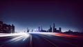 Long exposure of night city. Car motion trails on road. Speed light streaks background with blurred Royalty Free Stock Photo