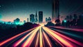 Long exposure of night city. Car motion trails on road. Speed light streaks background with blurred fast moving light effect Royalty Free Stock Photo