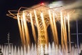 Long exposure night photo of the amazing light, water and fireworks show from the Tree of Life, the symbol of Expo 2015 area Royalty Free Stock Photo